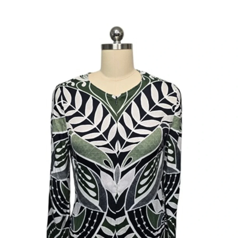 Farm Rio Dress Womens Small Black Green Leaf Print Maxi Long Sleeve Viscose - Picture 9 of 13